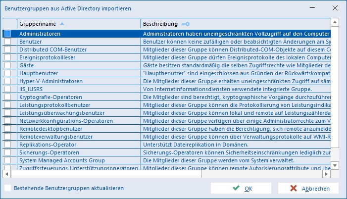 Benutzergruppen importieren